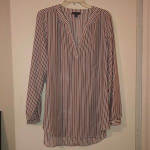 White Black and Red Striped Long Sleeve Blouse